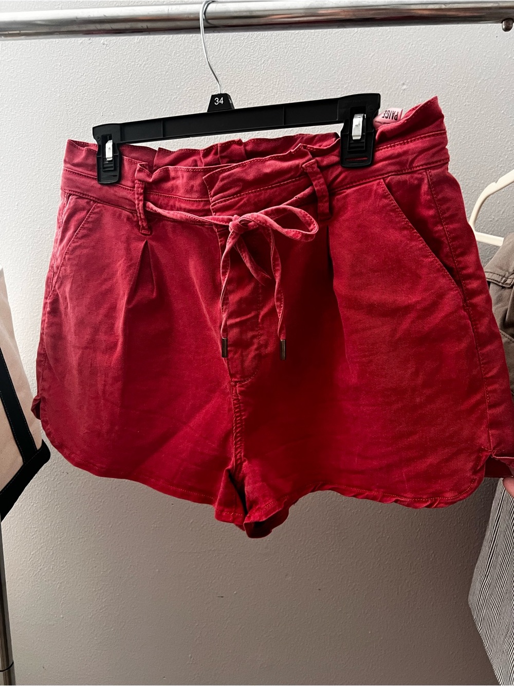 PAIGE Women's Crimson Tie-Waist High-Rise Shorts